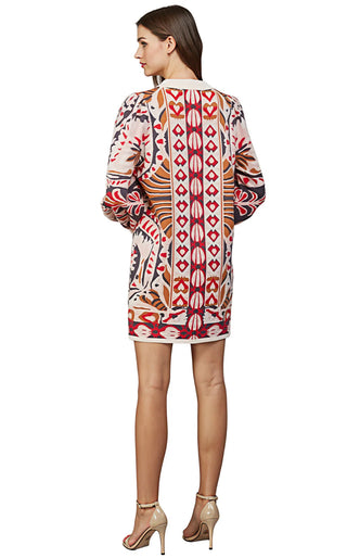 Tribal and Floral Motif Jacquard Knit Sweater Dress