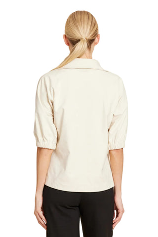 Faux Suede Johnny Collar Top-Beige