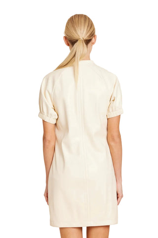 Vegan Leather VNeck Short Sleeve Dress-Creme
