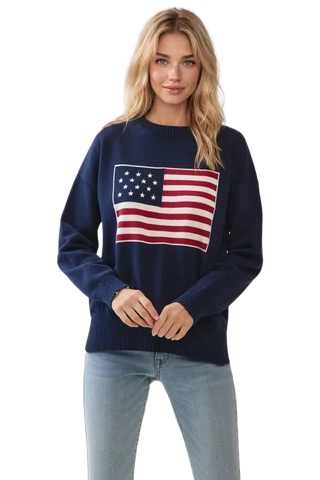 American Flag Knit Pullover Sweater