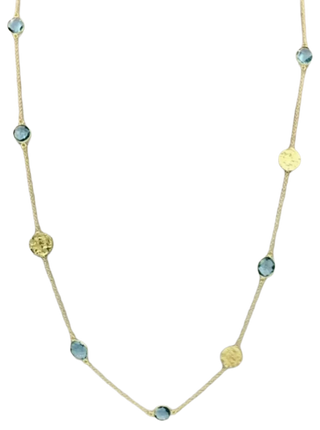 Light Blue Topaz Necklace with Hammered Disc Accents