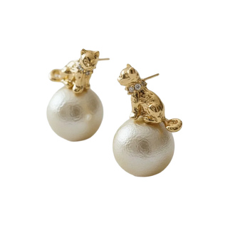 Monkee's of Willamsburg ELLEMADERA Artisan Egyptian Cat Pearl Stud Earrings