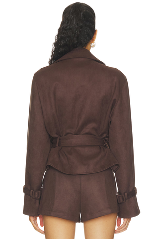 ELODIE Marais Faux Suede Cropped Trench Coat Monkee's of Willamsburg