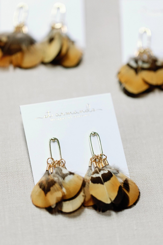 Quail Feather Tassel Statement Earrings