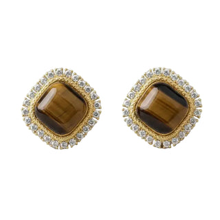 Retro Square Tiger's Eye Stud Earrings
