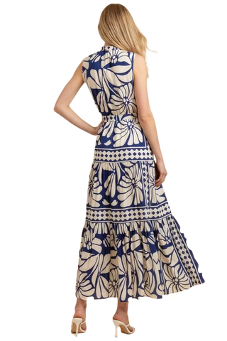 Floral & Geometric Print Tiered Maxi Dress