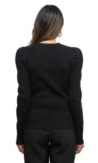 Dani Button Puff Sleeve Ribbed Knit Top