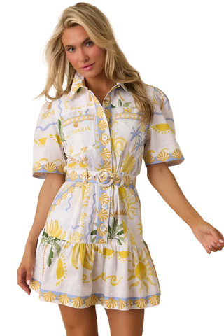 White printed summer dress with short sleeves