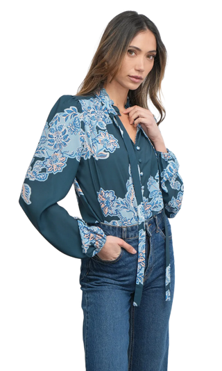 Cierra Button Up Tie Neck Blouse