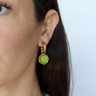 Double-Rim Gem Charm Hoop Earrings - 24k Gold Plated - Apple Green