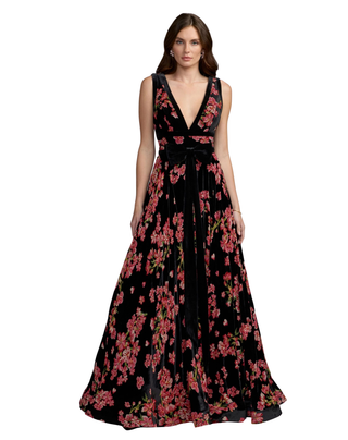 MAC DUGGAL Sleeveless Velvet Plunge Neck Bow Detail Ballgown Monkee's of Willamsburg