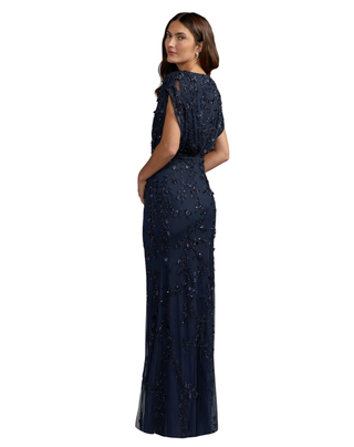 MAC DUGGAL Beaded Mesh V Neck Blouson Column Gown Monkee's of Willamsburg