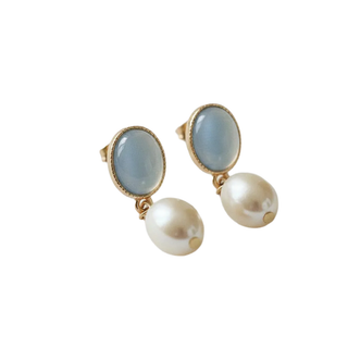 CAMILLA DOVEY Freshwater Pearl And Cat'S Eye Stud Earrings Monkee's of Willamsburg
