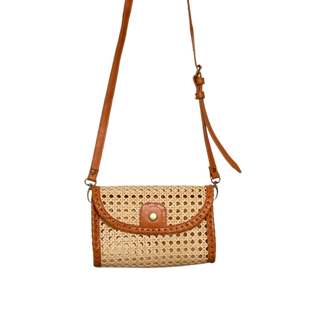 Brown Rattan Clutch w/ Leather Trim & Crossbody Strap