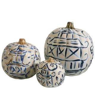 Zim Designs Blue Chinoiserie Abstract Hand painted Pumpkins: Medium Monkee's of Willamsburg
