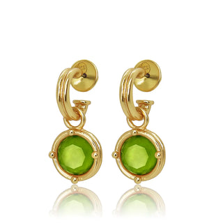 Double-Rim Gem Charm Hoop Earrings - 24k Gold Plated - Apple Green