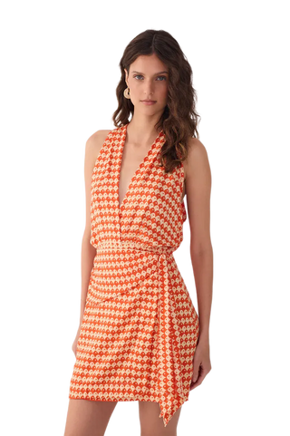 Red Escama Wrap Mini Dress