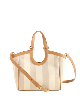 Canvas Striped Tote Bag Beige