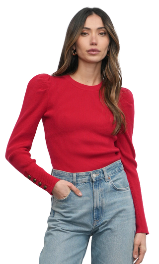 Dani Button Puff Sleeve Ribbed Knit Top