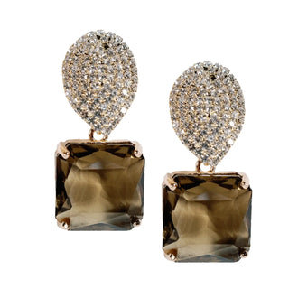 Smokey Brown Quartz Retro Pavé Crystal Gum Drop Earrings