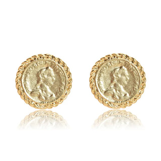 Old World Coin Stud Earrings - 24k Gold Plated