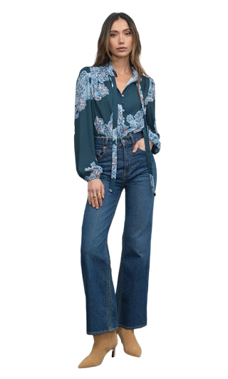 Cierra Button Up Tie Neck Blouse