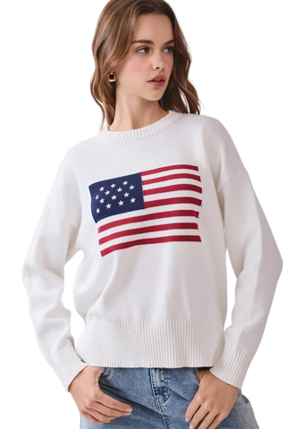 American Flag Knit Pullover Sweater