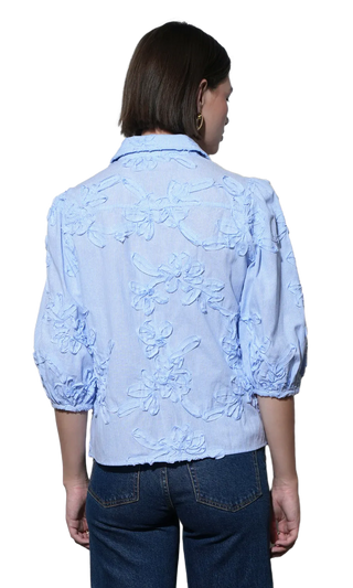 Eleanor Stripe Puff Sleeve Blouse-Light Blue