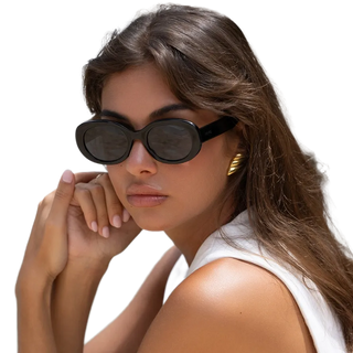 Aria Acetate Women's Oval Sunglasses - Black