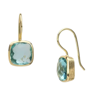 Gold Cushion Cut Blue Topaz Earrings