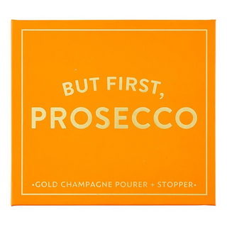Champagne Stopper + Pourer Book Box - But First, Prosecco