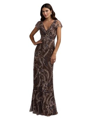 MAC DUGGAL V Neck Flutter Sleeve Floral Embroidered Gown Monkee's of Willamsburg