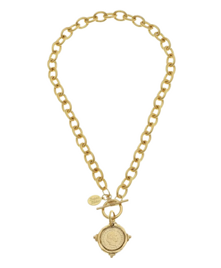 HANDCAST GOLD INTAGLIO COIN FRONT TOGGLE NECKLACE