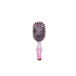 Pink and black hairbrush on a white background